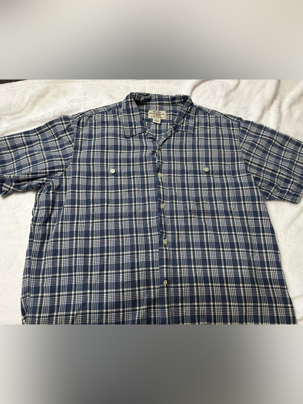 Ralph Lauren Blue and White Plaid Short-Sleeve Button-Down Shirt